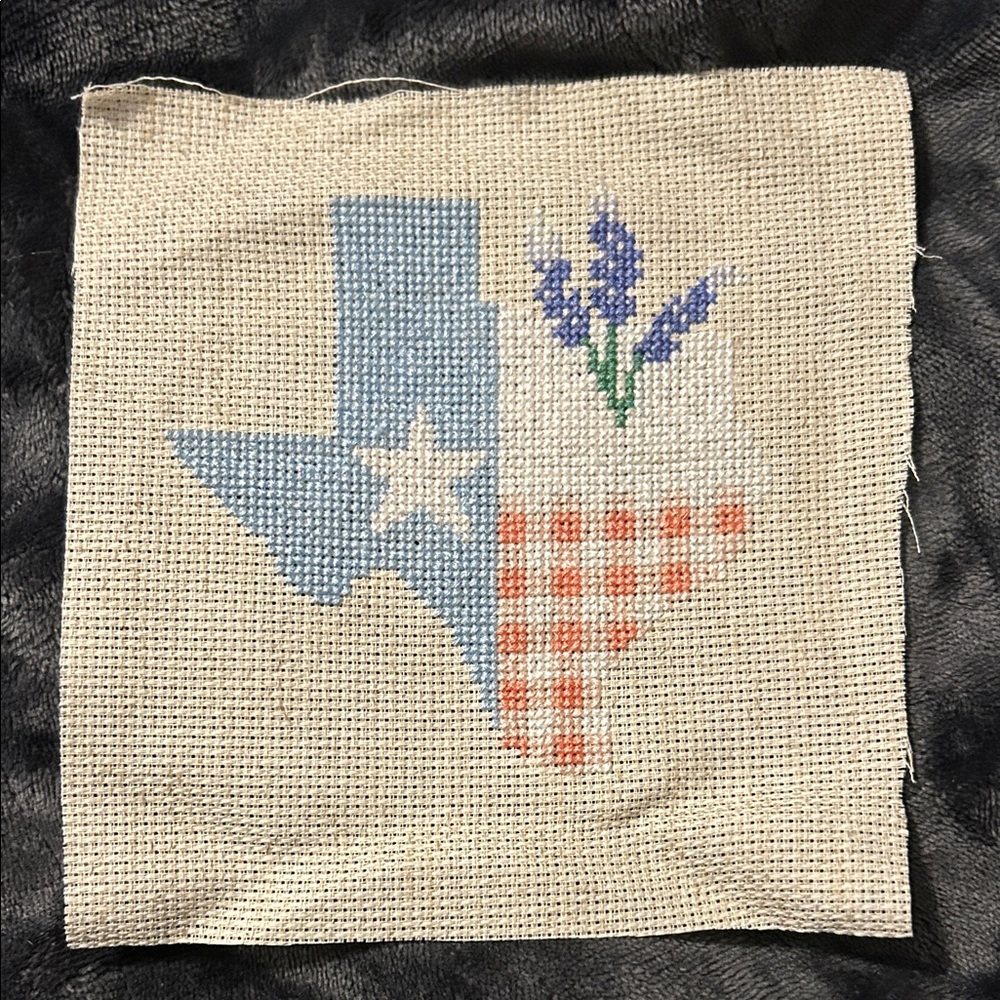Texas Cross Stitch Wall Decor - Red, White and Bluebonnet